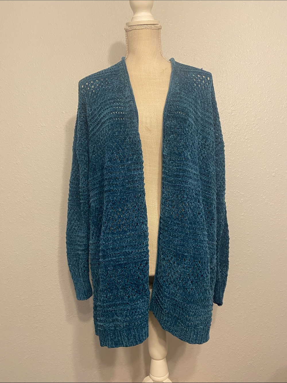 Lane Bryant Turquoise Sparkle Thread Knit Open Front Cardigan Size 14/16 NEW